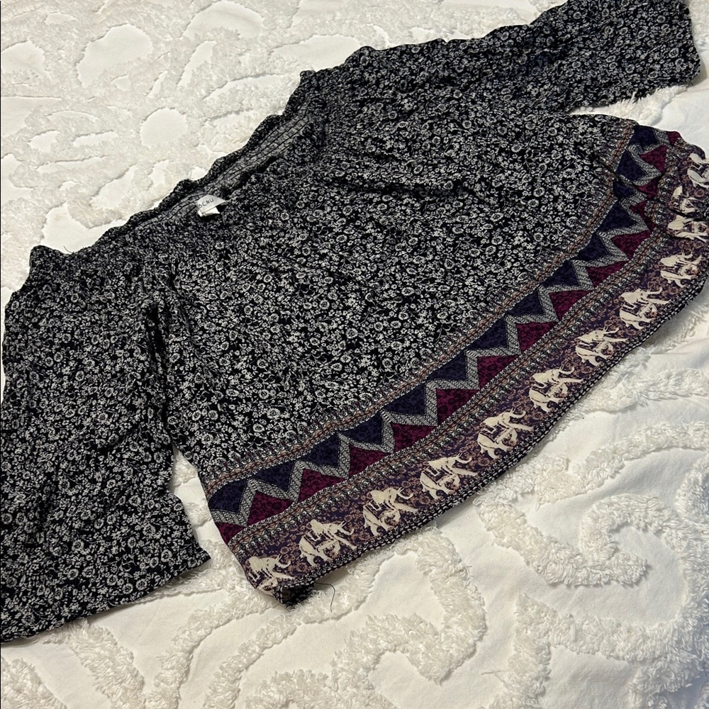 Floral Boho Blouse with Elephant Trim